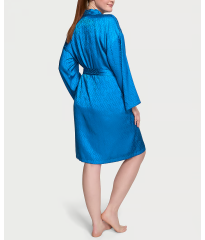 Сатиновый халат Icon Satin Midi Robe Blue
