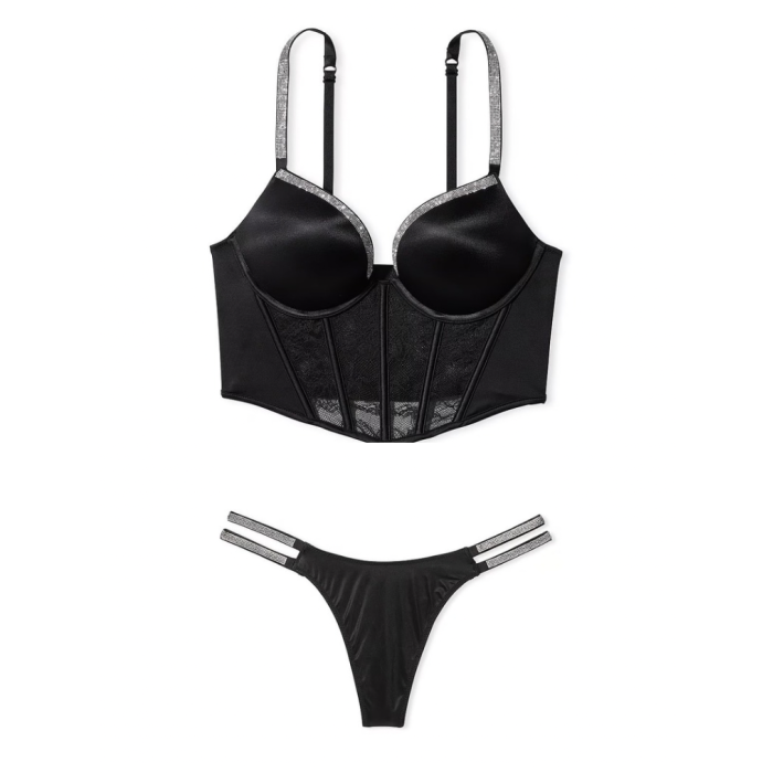 Комплект білизни Bombshell Add-2-Cups Shine Strap Push-Up Corset Top Thong Set