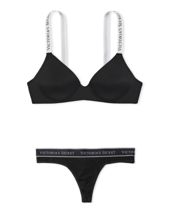 Комплект белья Lightly Lined Wireless Bra Black Thong Set