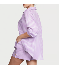 Пижама Cotton Long-Sleeve Shirt & Shorts Set Unicorn Purple Stripes
