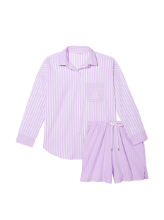 Піжама Cotton Long-Sleeve Shirt & Shorts Set Unicorn Purple Stripes