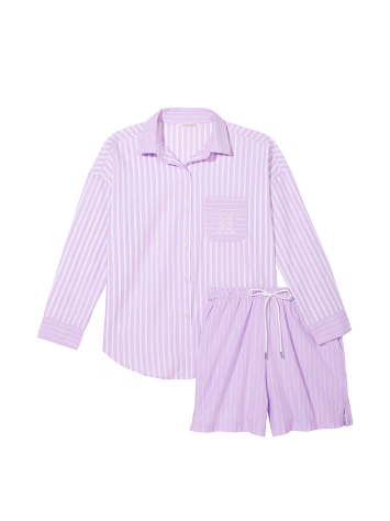 Піжама Cotton Long-Sleeve Shirt & Shorts Set Unicorn Purple Stripes