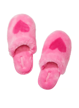 Домашние тапочки Closed-Toe Faux Fur Slippers Pink Hearts