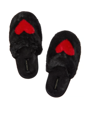 Домашние тапочки Closed-Toe Faux Fur Slippers Black Hearts