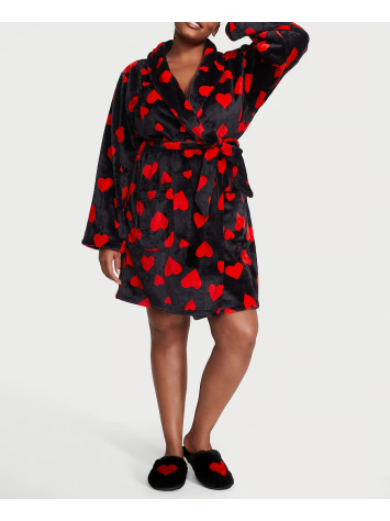 Халат Victoria's Secret Short Cozy Robe Black Lipstick Hearts