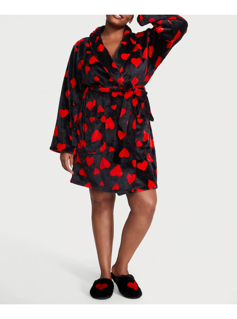 Халат Victoria's Secret Short Cozy Robe Black Lipstick Hearts