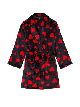 Халат Victoria's Secret Short Cozy Robe Black Lipstick Hearts