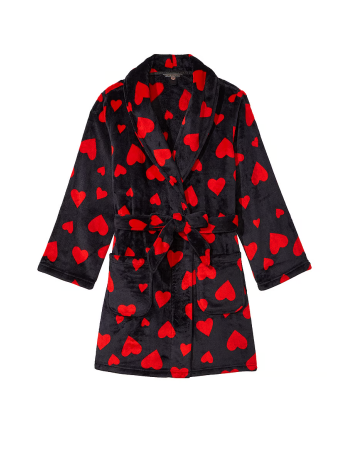 Халат Victoria's Secret Short Cozy Robe Black Lipstick Hearts