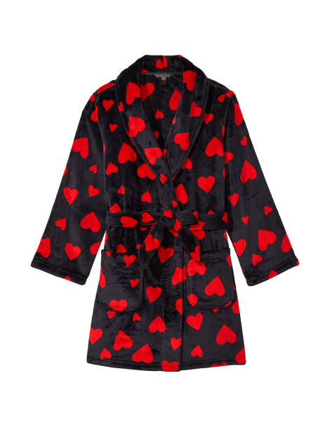 Халат Victoria's Secret Short Cozy Robe Black Lipstick Hearts