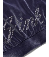 Спортивный костюм Velour Shine Logo Full-Zip Crop Hoodie Wide-Leg Midnight Navy
