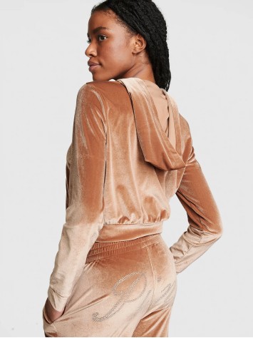 Спортивний костюм Velour Shine Logo Full-Zip Crop Hoodie Wide-Leg Caramel Kiss