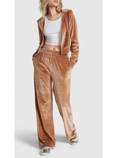 Спортивний костюм Velour Shine Logo Full-Zip Crop Hoodie Wide-Leg Caramel Kiss