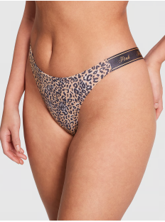 Трусики Logo Cotton High-Leg Thong Panty Praline Leopard Print PINK