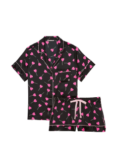 Піжама Satin Short Pajama Set Black Hearts