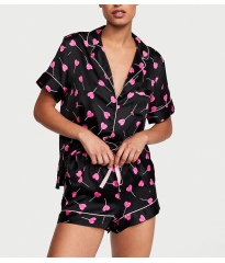 Пижама Satin Short Pajama Set Black Hearts