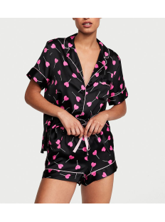 Пижама Satin Short Pajama Set Black Hearts