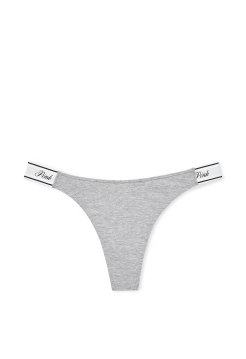 Трусики Logo Cotton High-Leg Thong Panty Heather Medium Grey PINK