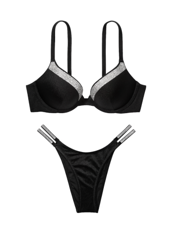 Купальник Very Sexy Shine-Trim Push-Up Bikini Top Brazilian Bikini Bottom Black