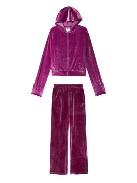 Спортивный костюм Velour Shine Logo Full-Zip Crop Hoodie Wide-Leg Vivid Magenta