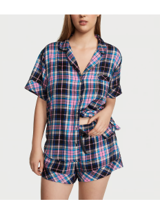 Пижама Flannel Short Pajama Set Pink Blue & Black Plaid