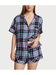 Піжама Flannel Short Pajama Set Pink Blue & Black Plaid