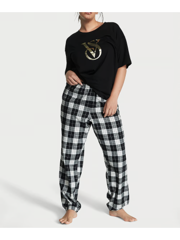 Піжама Flannel Jogger Tee-Jama Set Black & White Check