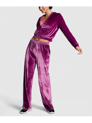 Спортивний костюм Velour Shine Logo Full-Zip Crop Hoodie Wide-Leg Vivid Magenta