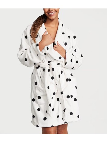 Халат Logo Short Cozy Robe White & Black dot