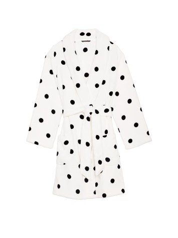Халат Logo Short Cozy Robe White & Black dot
