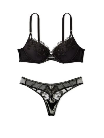 Комплект білизни Rose Embroidery Push-Up Bra Black Set