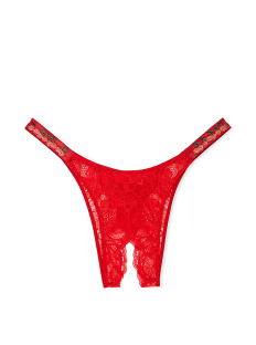 Трусики Crotchless Shine Strap Lace Brazilian Panty Cherry Red