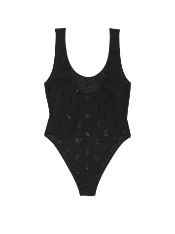 Боди Shine Mesh Sheer Tank Bodysuit Black