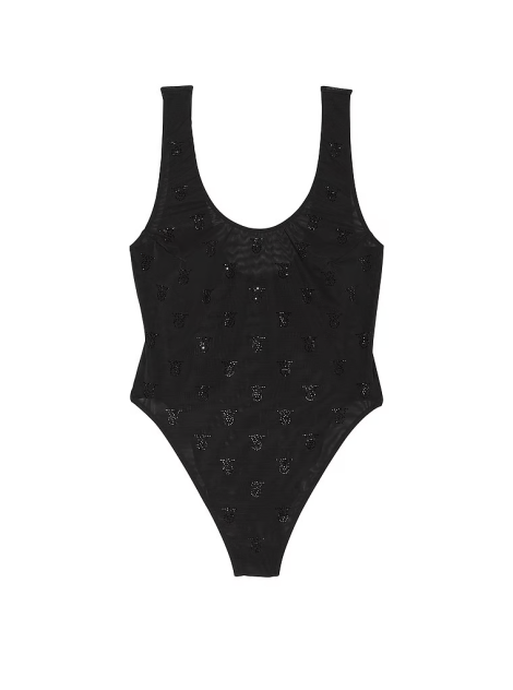 Боді Shine Mesh Sheer Tank Bodysuit Black