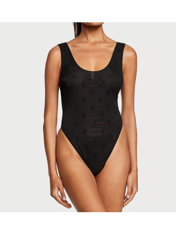 Боди Shine Mesh Sheer Tank Bodysuit Black