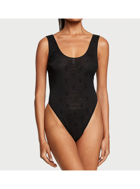 Боді Shine Mesh Sheer Tank Bodysuit Black