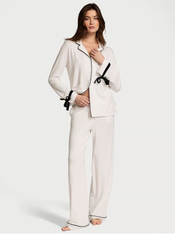 Піжама Victoria's Secret Modal Soft Velvet-Trim Long Pajama Set Coconut White