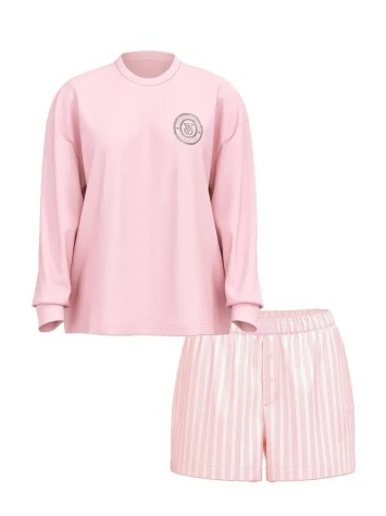 Пижама Flannel Long-sleeve Short Tee-Jama Set Pretty Blossom Stripes