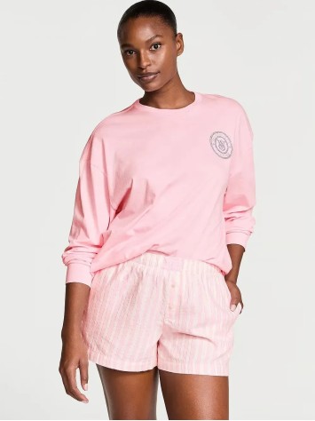 Пижама Flannel Long-sleeve Short Tee-Jama Set Pretty Blossom Stripes