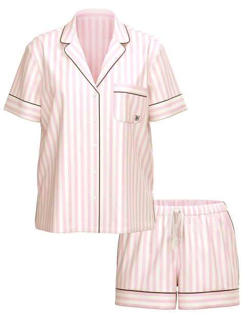Пижама The Satin Short PJ Set Angel Pink Stripe