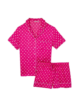Пижама Satin Short PJ Set Pink Heart Виктория Сикрет