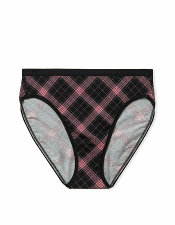 Трусики High-Leg Bikini panty Black Pink Plaid Stretch Cotton