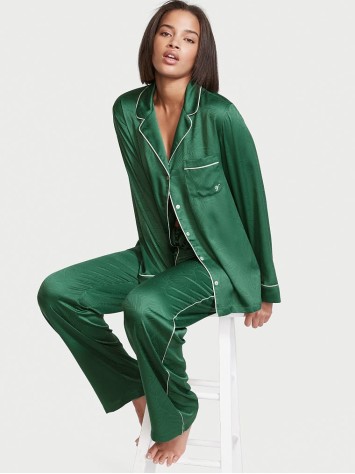 Сатинова піжама Satin Long Pj Set Deep green