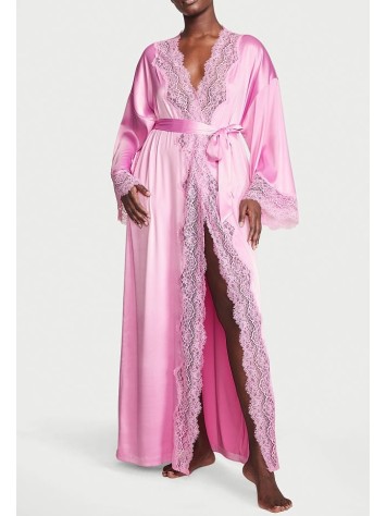 Сатиновий халат Lace-Trim Satin Long Robe Lilac Chiffon