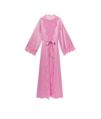 Сатиновый халат Lace-Trim Satin Long Robe Lilac Chiffon