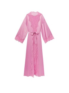 Сатиновий халат Lace-Trim Satin Long Robe Lilac Chiffon