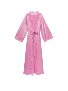 Сатиновый халат Lace-Trim Satin Long Robe Lilac Chiffon