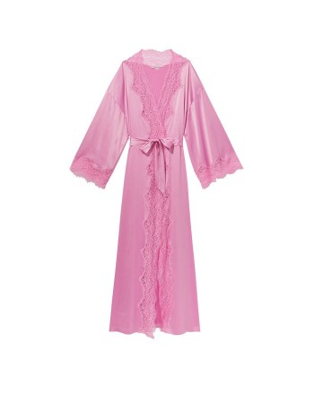 Сатиновый халат Lace-Trim Satin Long Robe Lilac Chiffon