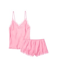 Сатинова піжама Satin Candy pink lace Cami PJ Set