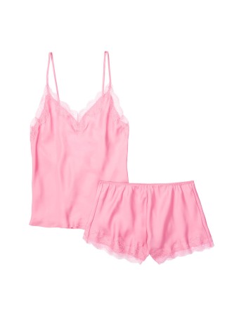 Сатинова піжама Satin Candy pink lace Cami PJ Set