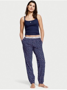 Піжама Cotton Tank Jogger Pajama Set Victoria's Secret Ensign Navy Polka Dot